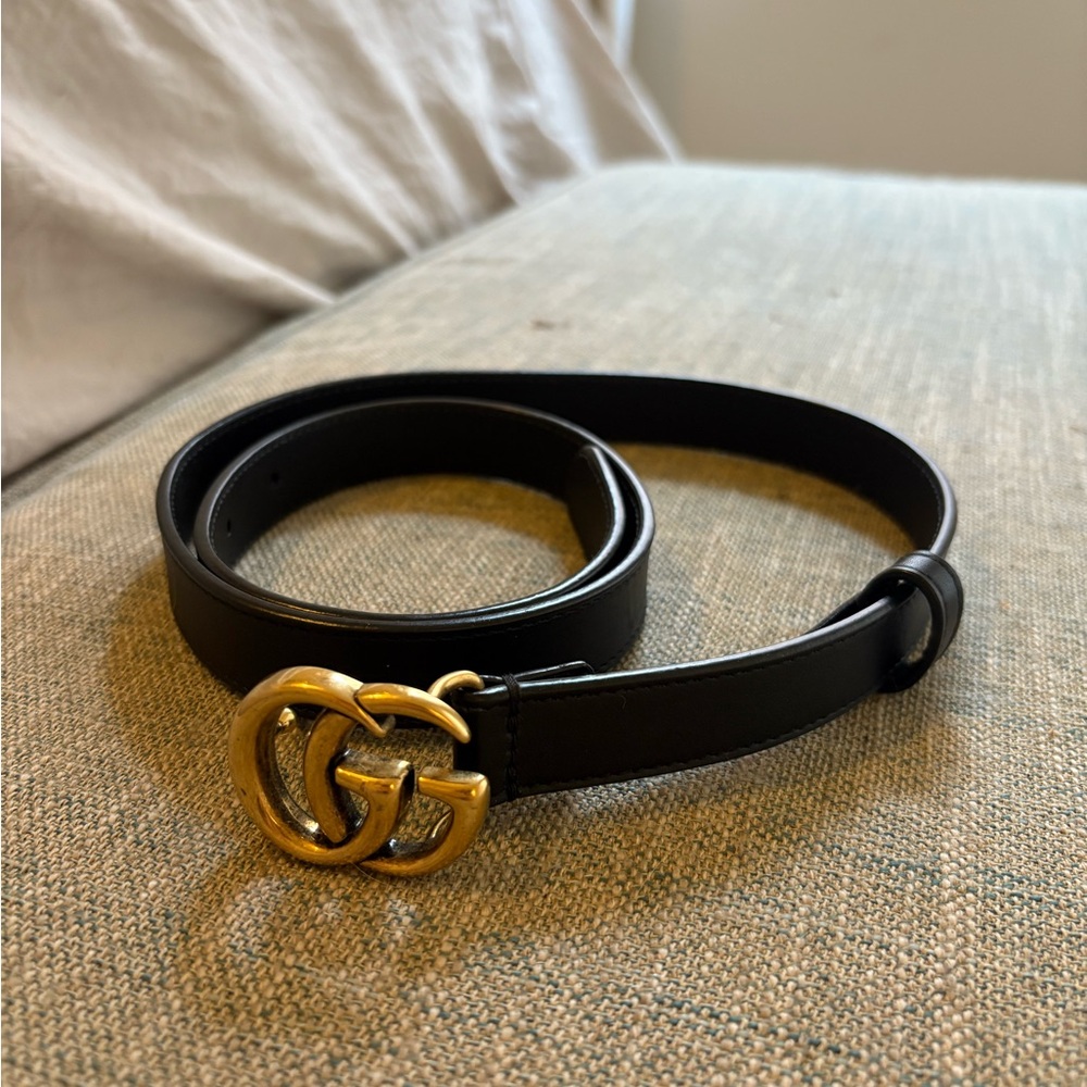 Gucci Black Belt with Gold GG Buckle